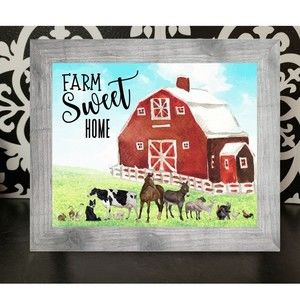 Framed 10x12  Farm Sweet Home Red Barn Rustic Farmhouse Decor Print Wall Hanging